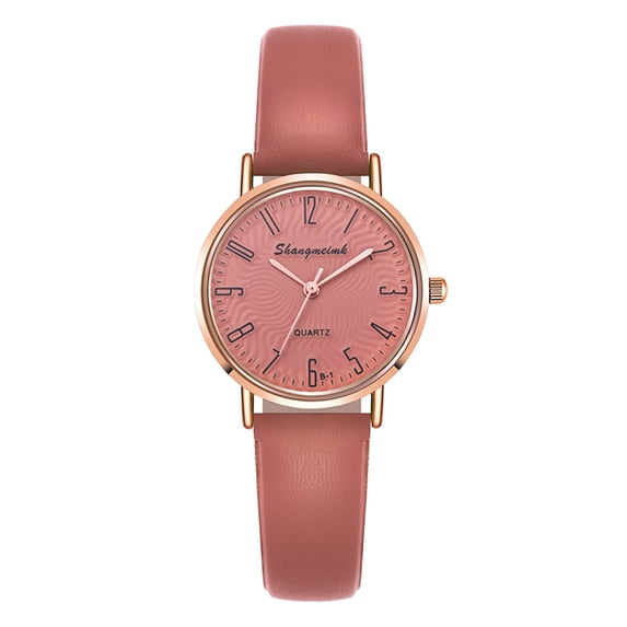 Resicozy Watch for Women Leather Wrist Elegant Round Watch Dial Arabic Numerals Easy Watches with Black Strap Pink One Size