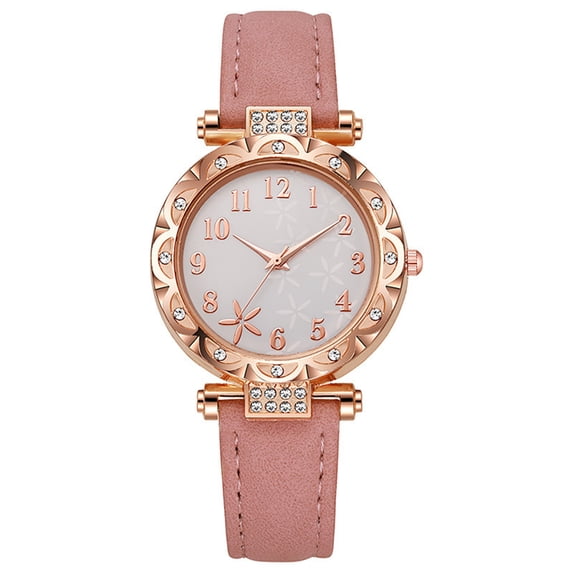 Resicozy Watch for Women Round Dial Dress Watches Elegant Comfortable Casual Wristwatch with Leather Strap Pink