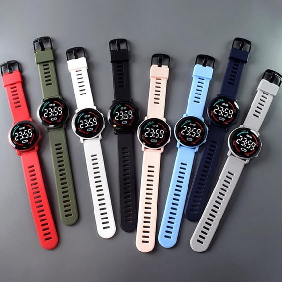 Resicozy Watches for Boys and Girls Round LED Digital Sports Watch Large Display Date Week Lightweight Outdoor Student Daily Wrist Watches Red -DJ10