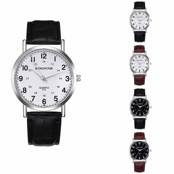 Resicozy Watches for Men Leather Strap Watch Fashion Round Dial Quartz Wristwatches with Numeral Dial Brown Black