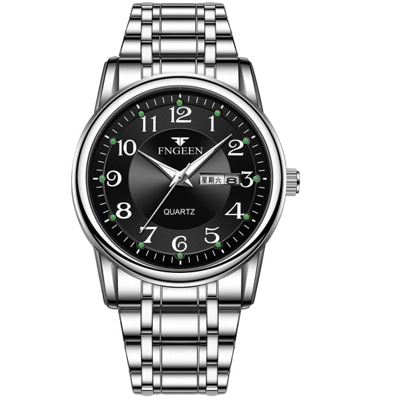 Resicozy Watches for Men Silver Stainless Steel Strap Wrist Watch Round Dial Daily Watch Easy to Large Numbers B One Size