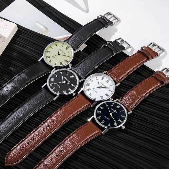 Resicozy Watches for Men with Leather Strap Dress Watch Quartz Wrist Watch Business Casual Watches Gifts Black with White Face