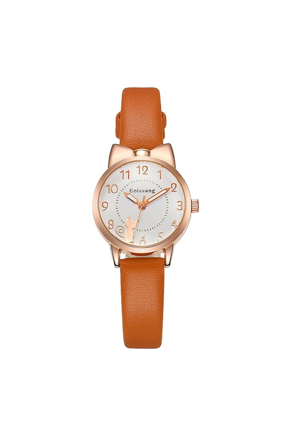 Watches for Women 2026 Classic Quartz Watch with Leather Strap Vintage Small Face Round Watches Birthday Gift for Ladies Orange