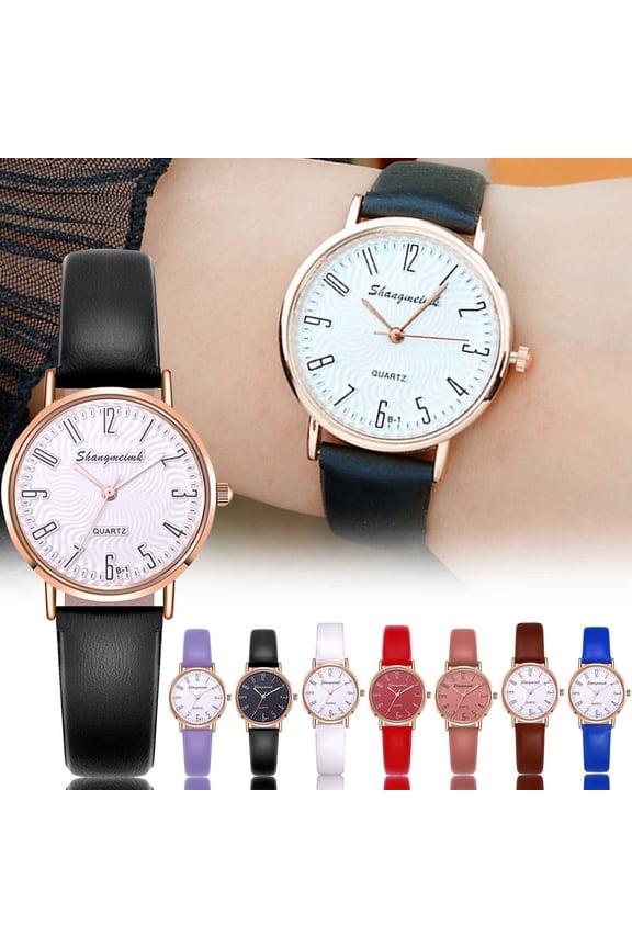 Watches for Women Case with Black Leather Strap Fashionable Everyday Elegant Round Watch Red One Size