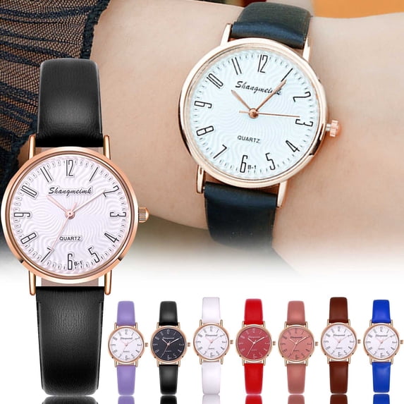 Resicozy Watches for Women Case with Black Leather Strap Fashionable Everyday Elegant Round Watch Red One Size