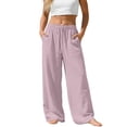 thumbnail image 1 of Resicozy Wide Leg Linen Pants for Women Plus Size Summer Flowy Lounge Pant Loose Fit Dressy Trousers with Pocket Light Purple L, 1 of 6