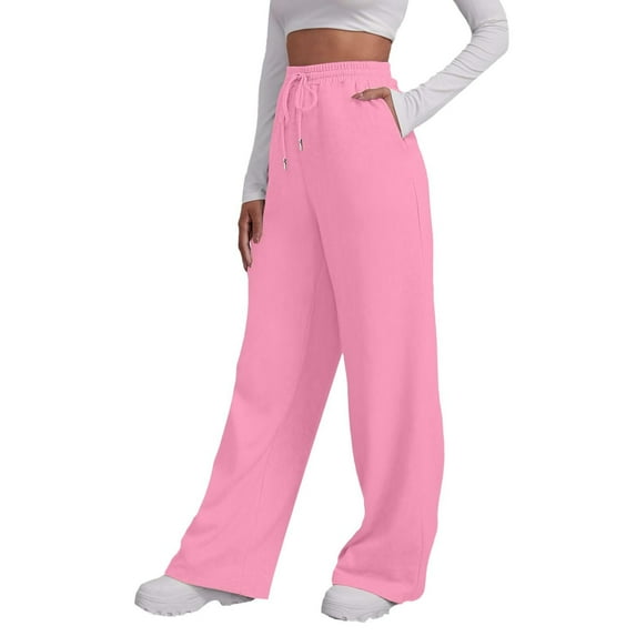 Resicozy Wide Leg Sweat Pants for Womens High Waisted Baggy Solid Color Sweatpants Casual Drawstring Workout Pants with Pockets Pink L