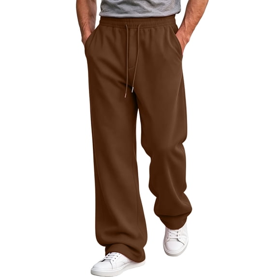 Resicozy Wide Leg Sweatpants Men Casual Straight Fleece Sweat Pants Athletic Workout Gym Jogger with Pockets Coffee 2XL