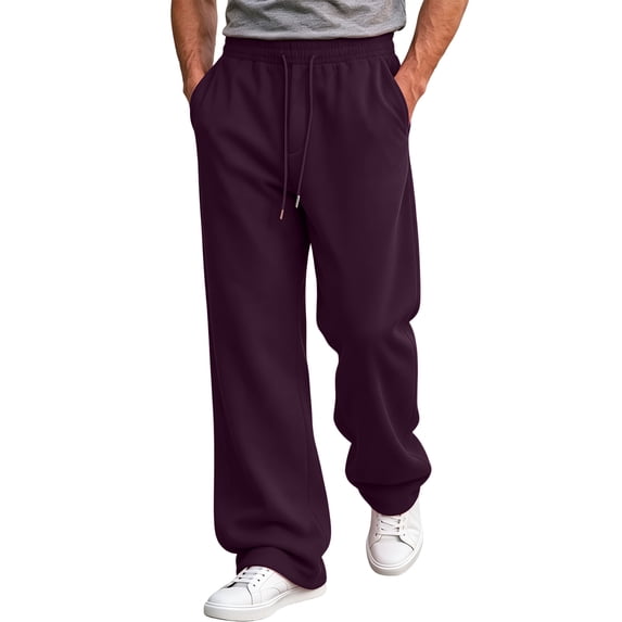 Resicozy Wide Leg Sweatpants Men Casual Straight Fleece Sweat Pants Athletic Workout Gym Jogger with Pockets Dark Purple L