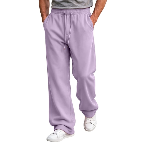 Resicozy Wide Leg Sweatpants Men Casual Straight Fleece Sweat Pants Athletic Workout Gym Jogger with Pockets Light Purple L