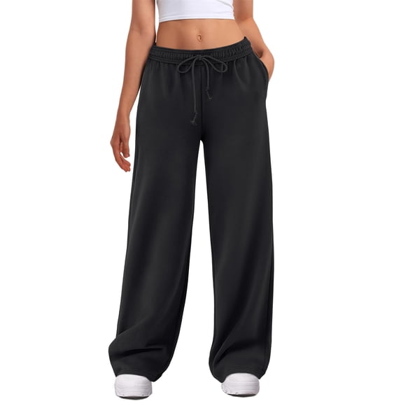 Resicozy Wide Leg Sweatpants Women 2026 Low Rise Baggy Sweatpants Y2K Drawstring Cotton Lounge Pants with Pockets Fall Fashion Black L