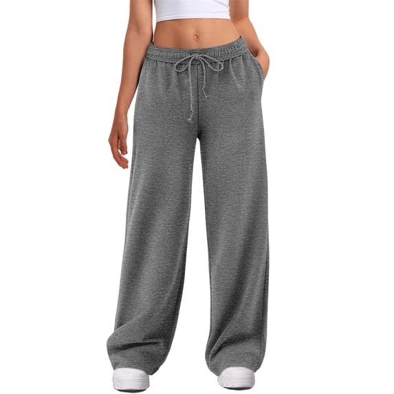Resicozy Wide Leg Sweatpants Women 2026 Low Rise Baggy Sweatpants Y2K Drawstring Cotton Lounge Pants with Pockets Fall Fashion Gray XL