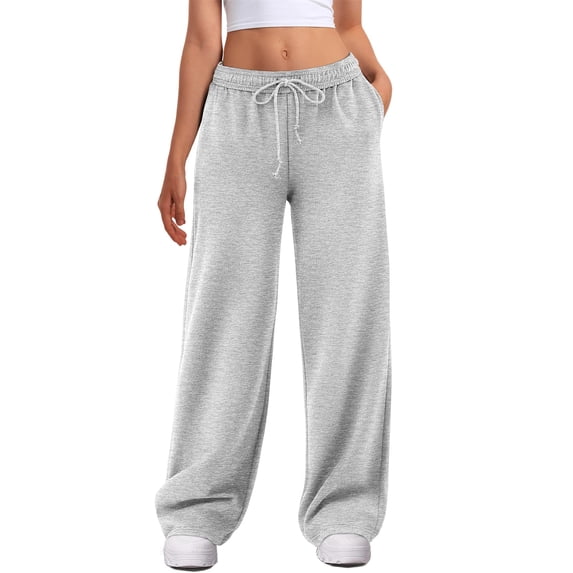 Resicozy Wide Leg Sweatpants Women 2026 Low Rise Baggy Sweatpants Y2K Drawstring Cotton Lounge Pants with Pockets Fall Fashion Light Gray XL