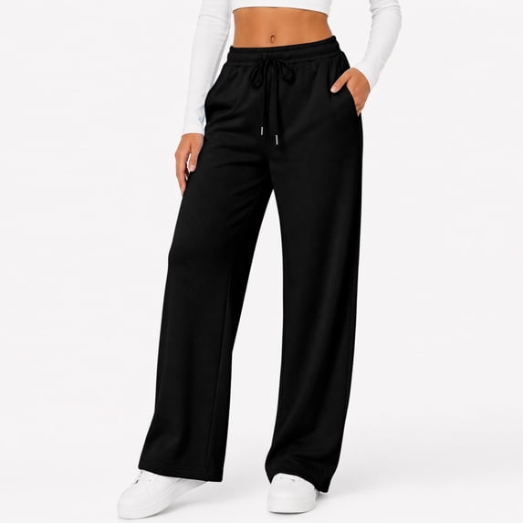 Resicozy Wide Leg Sweatpants Women Baggy Sweatpants Y2K Drawstring Elastic Waist Cotton Lounge Pants with Pockets Fall Fashion 2026 Black L
