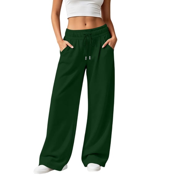 Resicozy Wide Leg Sweatpants Women Elastic Drawstring Waist Baggy Jogger Yoga Sweatpant with Pockets Dark Green L