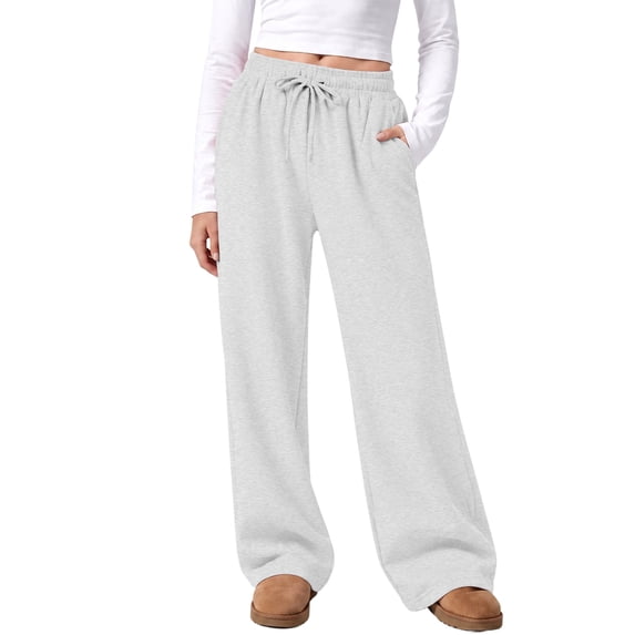 Resicozy Wide Leg Sweatpants Women Fall Winter Baggy Casual Low Rise Drawstring Lounge Track Travel Pants With Pockets Light Gray S