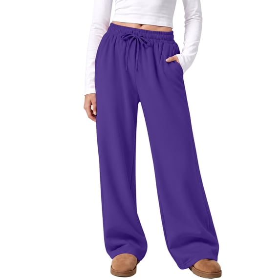 Resicozy Wide Leg Sweatpants Women Fall Winter Baggy Casual Low Rise Drawstring Lounge Track Travel Pants With Pockets Purple M
