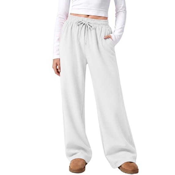 Resicozy Wide Leg Sweatpants Women Fall Winter Baggy Casual Low Rise Drawstring Lounge Track Travel Pants With Pockets White L
