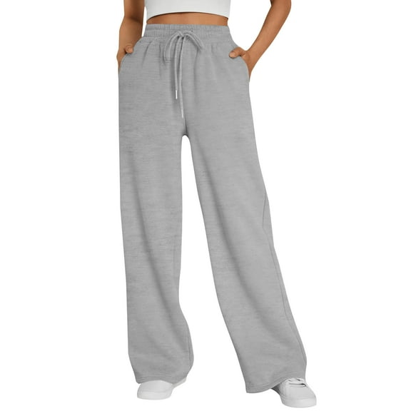 Resicozy Wide Leg Sweatpants Women High Waisted Drawstring Baggy Trousers Workout Athletic Joggers Casual Loose Solid Sweat Pants Light Gray M