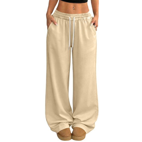 Resicozy Wide Leg Sweatpants Women Low Rise Baggy Pants Fall Fashion Lounge Lightweight Sweat Pants with Pockets Beige S