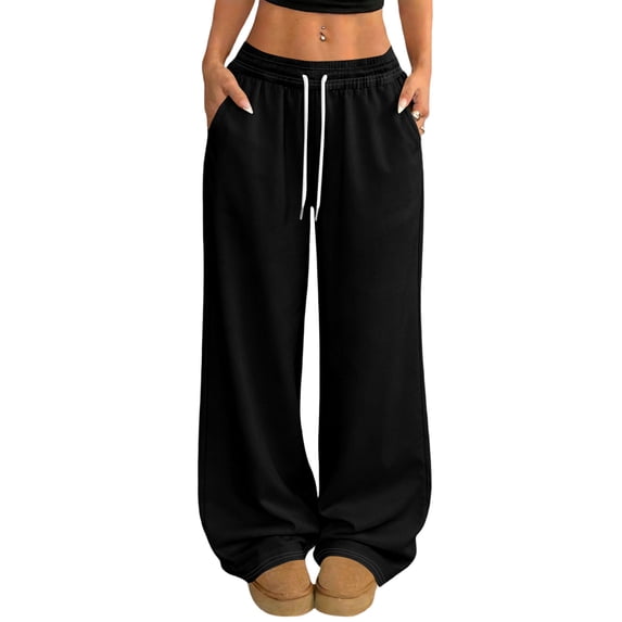 Resicozy Wide Leg Sweatpants Women Low Rise Baggy Pants Fall Fashion Lounge Lightweight Sweat Pants with Pockets Black 2XL