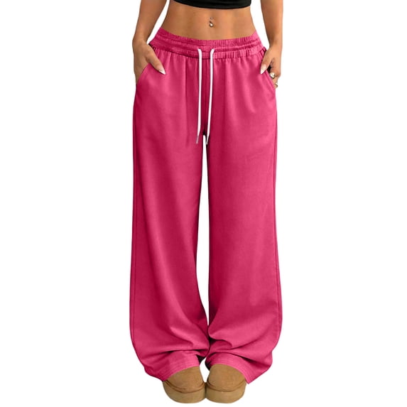 Resicozy Wide Leg Sweatpants Women Low Rise Baggy Pants Fall Fashion Lounge Lightweight Sweat Pants with Pockets Hot Pink M