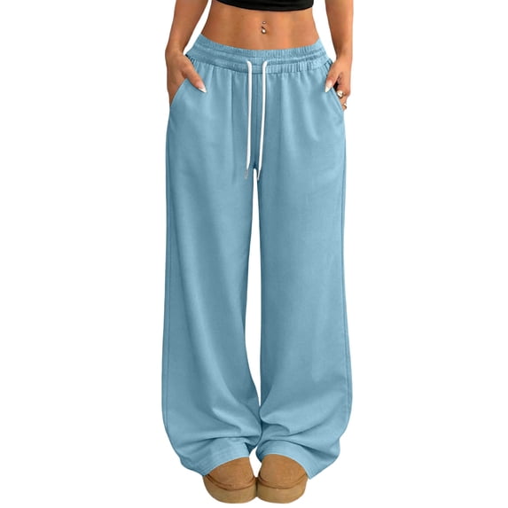 Resicozy Wide Leg Sweatpants Women Low Rise Baggy Pants Fall Fashion Lounge Lightweight Sweat Pants with Pockets Sky Blue 2XL