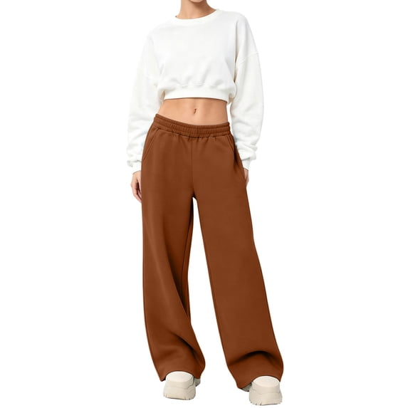 Resicozy Wide Leg Sweatpants for Women High Waisted Baggy Sweat Track Pants Drawstring Casual Lounge Pants with Pockets Brown 2XL