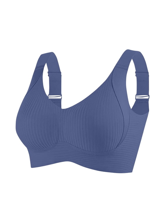 Wide Strap Bras for Women No Underwire Push Up Bra Seamless Full Coverage Adjustable Straps Bras Blue 38