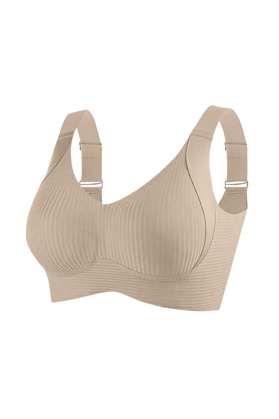 Wide Strap Bras for Women No Underwire Push Up Bra Seamless Full Coverage Adjustable Straps Everyday Bra Khaki 36