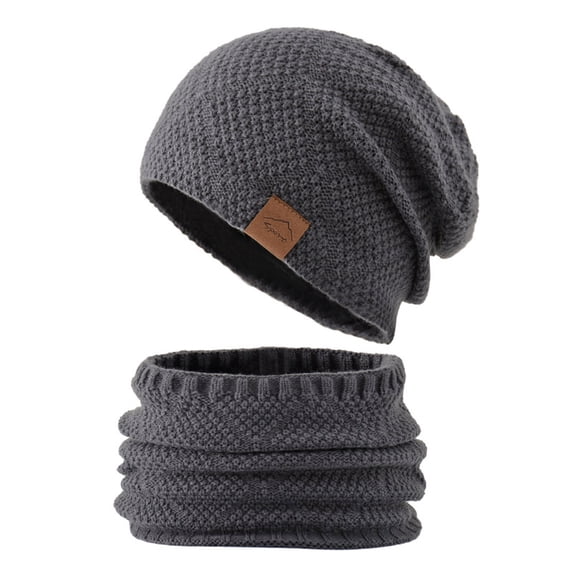 Resicozy Winter Beanie Hat Scarf Set for Men Fleece Lined Warm Ski Soft Adjustable Neck Gaiter Thick Knit Versatile Winter Wear Gray