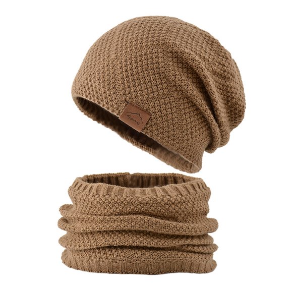 Resicozy Winter Beanie Hat Scarf Set for Men Fleece Lined Warm Ski Soft Adjustable Neck Gaiter Thick Knit Versatile Winter Wear Khaki