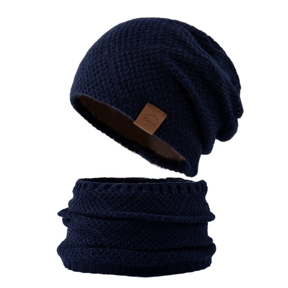 Resicozy Winter Beanie Hat Scarf Set for Men Fleece Lined Warm Ski Soft Adjustable Neck Gaiter Thick Knit Versatile Winter Wear Navy