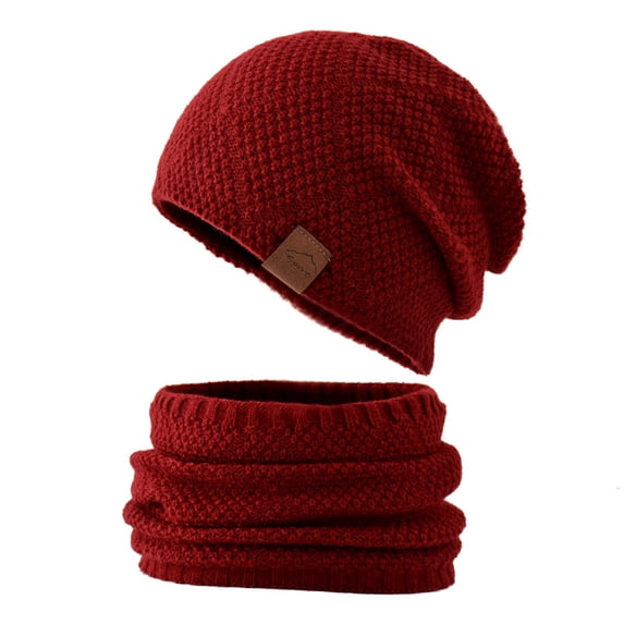 Resicozy Winter Beanie Hat Scarf Set for Men Fleece Lined Warm Ski Soft Adjustable Neck Gaiter Thick Knit Versatile Winter Wear Wine