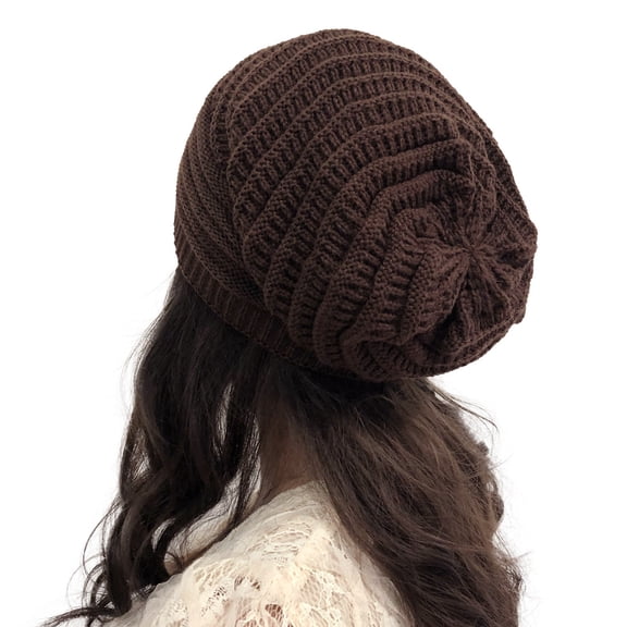 Resicozy Winter Hats for Womens Oversized Warm Solid Color Knit Hat Style Stretch Trendy Ribbed Coffee 18 In