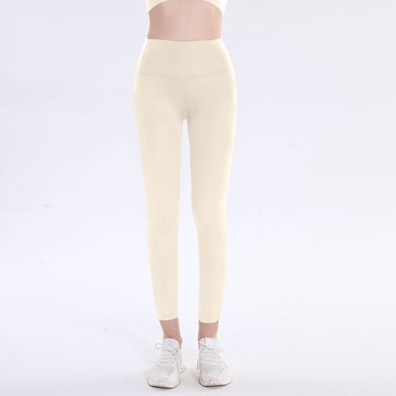 Resicozy Winter Seamless Leggings for Women Buttery Lifting No Front Seam High Waist Active Workout Gym Solid Color Yoga Pants Beige M