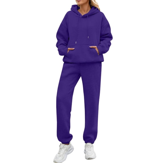 Resicozy Women 2 Piece Outfits Hoodie Sweatsuits Set Sweatpants Long Sleeve Sweatshirt Matching Joggers Tracksuit Sets Dark Purple 2XL