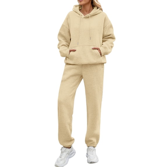 Resicozy Women 2 Piece Outfits Hoodie Sweatsuits Set Sweatpants Long Sleeve Sweatshirt Matching Joggers Tracksuit Sets Khaki S