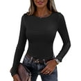 thumbnail image 1 of Resicozy Women Long Sleeve Shirts Rib Knit Slim Fit Solid Tops Basic Tee 2026 Spring Casual T-Shirt Underscrubs Layer Clothes Black L, 1 of 3