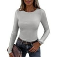thumbnail image 1 of Resicozy Women Long Sleeve Shirts Rib Knit Slim Fit Solid Tops Basic Tee 2026 Spring Casual T-Shirt Underscrubs Layer Clothes Light Gray M, 1 of 3