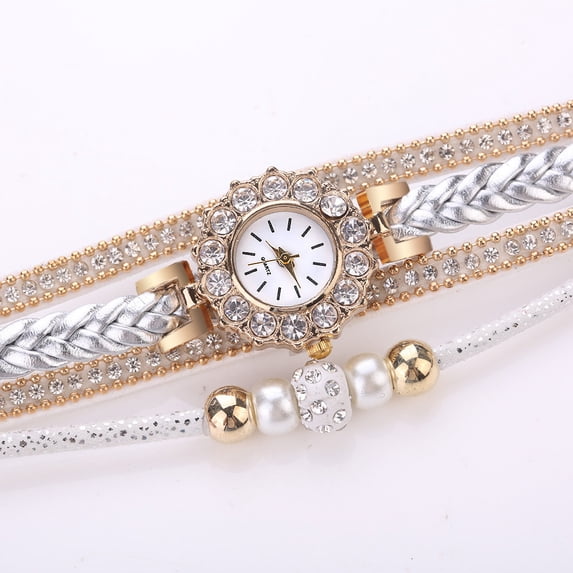 Resicozy Women Multi Layer Wrap Around Bracelet Watch Quartz Round Wrist Watch Business Casual Daily Fashion Jewelry Watch White