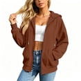 thumbnail image 1 of Resicozy Women Oversized Full Zip Hoodie Long Sleeve Sweatshirts Drawstring Pocket Loose Fall Zip Up Hooded Jacket Brown M, 1 of 8