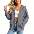 thumbnail image 1 of Resicozy Women Oversized Full Zip Hoodie Long Sleeve Sweatshirts Drawstring Pocket Loose Fall Zip Up Hooded Jacket Dark Gray 3XL, 1 of 8
