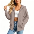 thumbnail image 1 of Resicozy Women Oversized Full Zip Hoodie Long Sleeve Sweatshirts Drawstring Pocket Loose Fall Zip Up Hooded Jacket Light Brown 2XL, 1 of 8