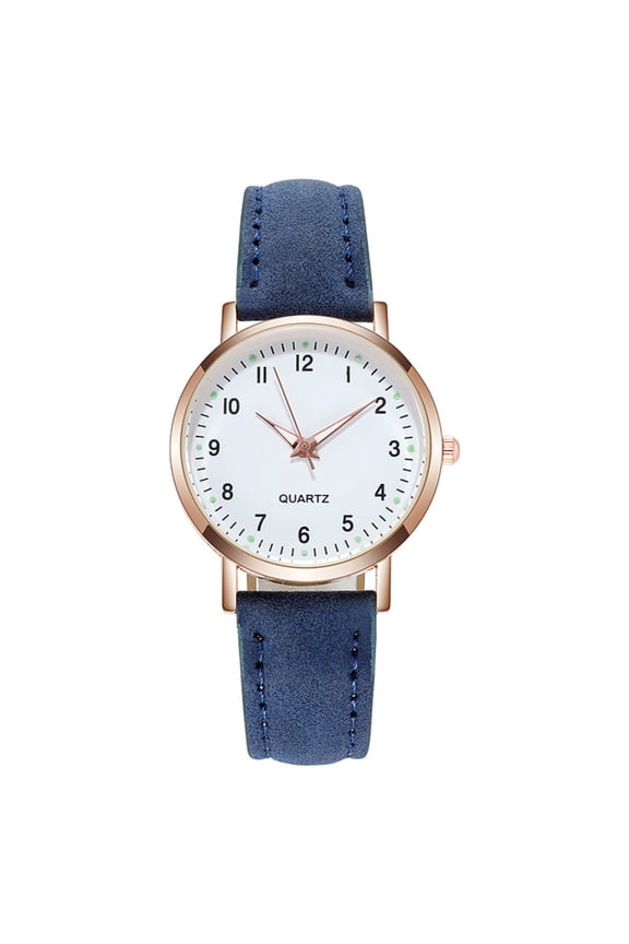 Women Round Watch Rose Gold Case Stylish Quartz Design for Casual Work Blue
