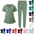thumbnail image 1 of Resicozy Women Solid Color Scrubs Sets V Neck Stretch Tops with Pockets Cargo Pants Jogger Nurse Work Uniform Quick Drying Gray XL, 1 of 5