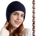 thumbnail image 1 of Resicozy Women Warm Baseball Beanie Hat with Earflap Winter Knitted Caps Thicken Plush Lined Skull Ski Hat Black, 1 of 5