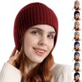 thumbnail image 1 of Resicozy Women Warm Baseball Beanie Hat with Earflap Winter Knitted Caps Thicken Plush Lined Skull Ski Hat Wine, 1 of 5