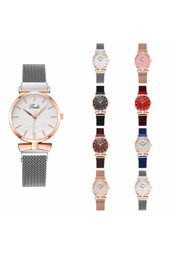 Women Watches with Solid Mesh Strap and Round Dial for Casual Work Travel Red
