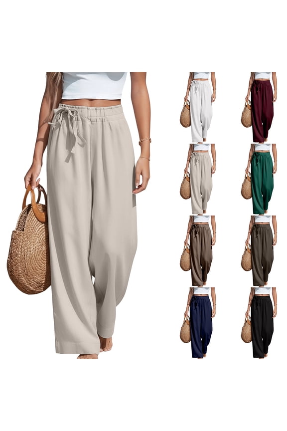 Women Wide Leg Palazzo Pants 2026 Summer Casual Drawstring Side Tie Knot Lounge Beach Trousers Work Pant Complexion XL